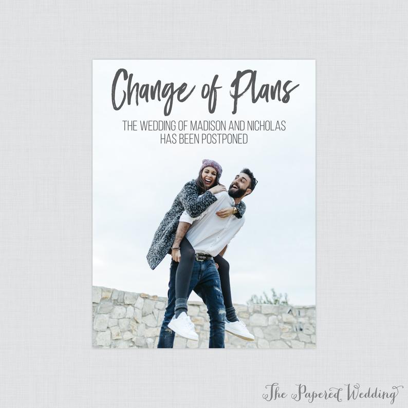 change of plans wedding stationery